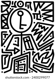 Hand drawn doodle with black lines, creative abstract illustration suitable for stickers, drawing books, covers, isolated on white background