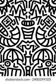 Hand drawn doodle with black lines, creative abstract illustration suitable for stickers, drawing books, covers, isolated on white background