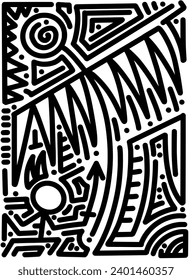 Hand drawn doodle with black lines, creative abstract illustration suitable for stickers, drawing books, covers, isolated on white background