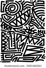 Doodle dibujado a mano con líneas negras, ilustración creativa abstracta adecuada para pegatinas, libros de dibujo, cubiertas, aislado en fondo blanco