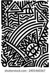 Hand drawn doodle with black lines, creative abstract illustration suitable for stickers, drawing books, covers, isolated on white background