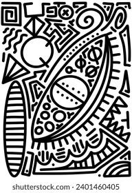 Hand drawn doodle with black lines, creative abstract illustration suitable for stickers, drawing books, covers, isolated on white background