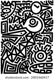 Hand drawn doodle with black lines, creative abstract illustration suitable for stickers, drawing books, covers, isolated on white background
