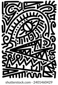 Hand drawn doodle with black lines, creative abstract illustration suitable for stickers, drawing books, covers, isolated on white background
