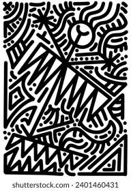 Hand drawn doodle with black lines, creative abstract illustration suitable for stickers, drawing books, covers, isolated on white background