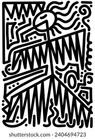 Hand drawn doodle with black lines, creative abstract illustration suitable for stickers, drawing books, covers, isolated on white background