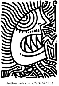 Hand drawn doodle with black lines, creative abstract illustration suitable for stickers, drawing books, covers, isolated on white background