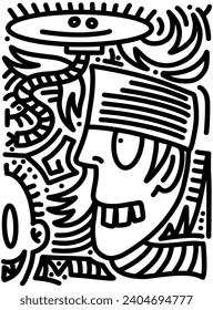 Hand drawn doodle with black lines, creative abstract illustration suitable for stickers, drawing books, covers, isolated on white background