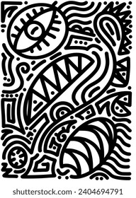 Hand drawn doodle with black lines, creative abstract illustration suitable for stickers, drawing books, covers, isolated on white background