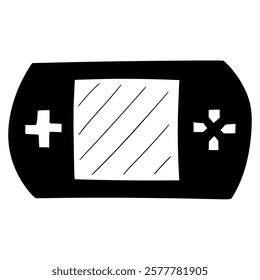 Hand drawn doodle black portable video game console isolated on white background. Vector illustration.