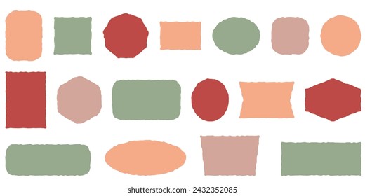 Conjunto de cuadro de texto en blanco de garabato dibujado a mano. Vector aislado Marcos de cita vacíos sobre fondo blanco. Paleta de colores contrastantes Peach Fuzz, color del año 2024