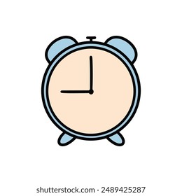 Hand Drawn Doodle Blue Alarm Clock Illustration. Colorful Time Schedule Icon Sticker Clip Art on White Background Vector EPS 10