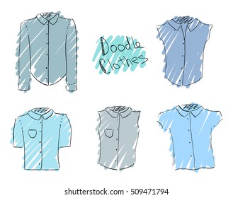 Hand drawn doodle blue blouses
