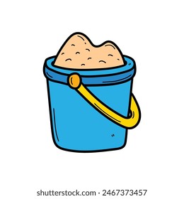 Handgezeichnete Doodle blaue Sandeimer isoliert auf weißem Hintergrund. Vektorillustration.