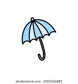 Hand Drawn Doodle Blue Umbrella Illustration. Object Sticker Clip Art Icon on White Background Vector EPS 10