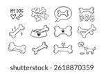 Hand drawn doodle bone for dogs set. Outline isolated drawing bones on white background. Line bone icons. . Vector illustration