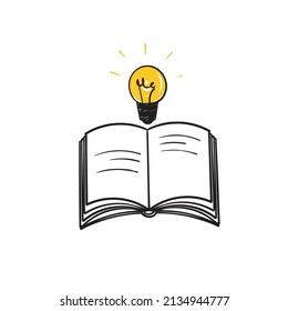 hand drawn doodle book and bulb illustration icon