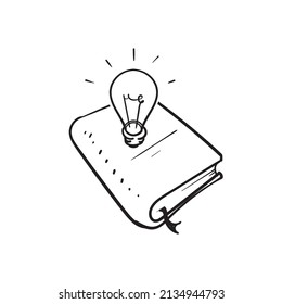 hand drawn doodle book and bulb illustration icon