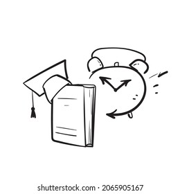 hand drawn doodle book and clock time illustration vector symbol for education time learning illustration vector
