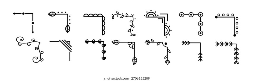 hand drawn doodle book corners vector illustrations