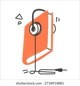 Dibujado a mano Doodle libro y auriculares ilustración Vector de dibujos animados