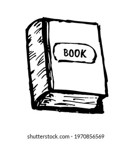Hand drawn doodle  book. Vector symbol of reading and learning Educational club illustration Education logo element
