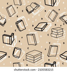 Hand drawn doodle books background Seamless pattern vector