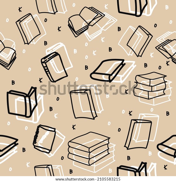 Hand drawn doodle books background Seamless\
pattern vector