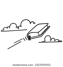 hand drawn doodle books fly through the clouds illustration vector