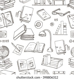 Hand drawn doodle Books Reading seamless pattern. Sketches. Vector illustration of books for design and packages product. Vector Illustration.
