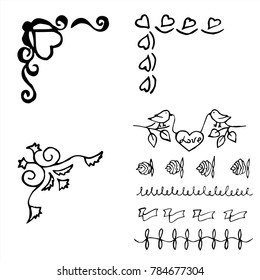 Hand Drawn Doodle Borders set, decorative elements and frames. 