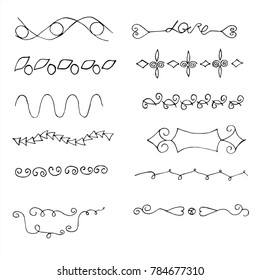 Hand Drawn Doodle Borders set, decorative elements and frames. 