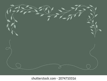 Hand drawn doodle botanical floral laurel wreath with branches and leaves. Logo design, wedding, engagement invitations, greeting card, social media stories design template, background with copy space