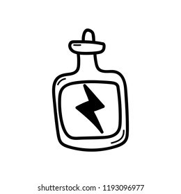 Hand drawn doodle bottle energy icon. Hand drawn black sketch. Sign symbol. Decoration element. White background. Isolated. Flat design. Vector illustration.