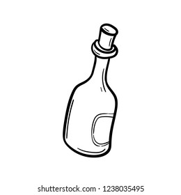 Hand drawn doodle bottle icon. Black sketch. Sign symbol. Decoration element. Isolated on white background. Flat design. Vector illustration.