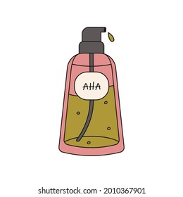 hand drawn doodle bottle of serum with AHA- acids,  isolated vector illustration on white background. skincare product