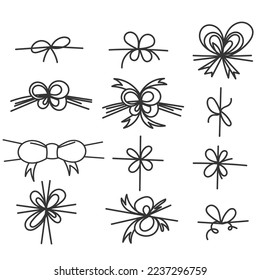hand drawn doodle bowknot on ribbon or line illustration