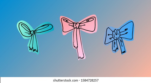 Hand drawn doodle bows set. Color isolated illustration. Vector  EPS 10 
