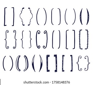 Hand Drawn Doodle Brackets Vector Set. Parentesis Design