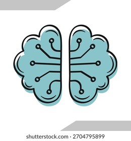 Ilustração da tecnologia do circuito cerebral do doodle desenhado à mão. Ilustração vetorial.