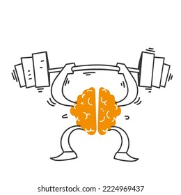 doodle dibujado a mano cerebro levantando una bestia para el vector de ilustraciones de ejercicio