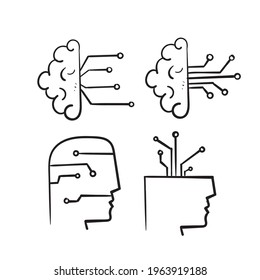 hand drawn doodle brain machine symbol for artificial intelligence illustration vector isolated