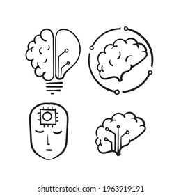 hand drawn doodle brain machine symbol for artificial intelligence illustration vector isolated