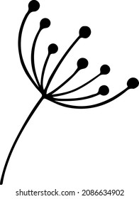 Hand drawn doodle branch with berries. Vector floral silhouette. Graphic design elements. Black and white botanical illustration.
