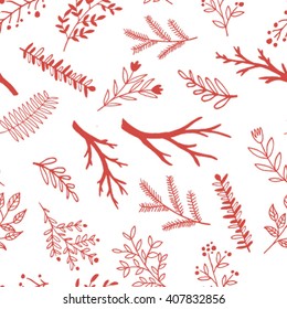 Hand drawn doodle branches. Vector seamless pattern