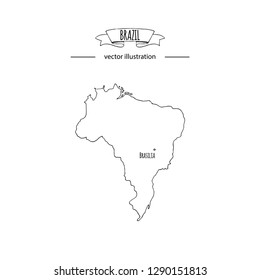 Hand drawn doodle Brazil map icon Vector illustration isolated on white background Brazilia outer borders symbol Cartoon ribbon band element icon. Brasilia symbol, 