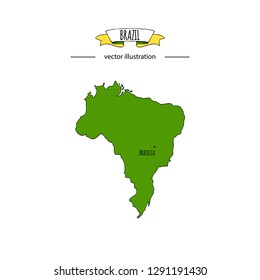 Hand drawn doodle Brazil map icon Vector illustration isolated on white background Brazilia outer borders symbol Cartoon ribbon band element icon. Brasilia symbol, 