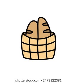 Dibujado a mano Doodle Pan Ilustración. Icono de arte de Clip de etiqueta engomada de postre Baguette sobre fondo blanco Vector EPS 10