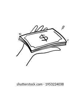 hand drawn doodle hand bring and offering money illustration icon symbol
