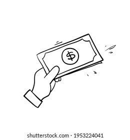 handgezeichnete doodle Hand bringt Symbol für Geldillustration